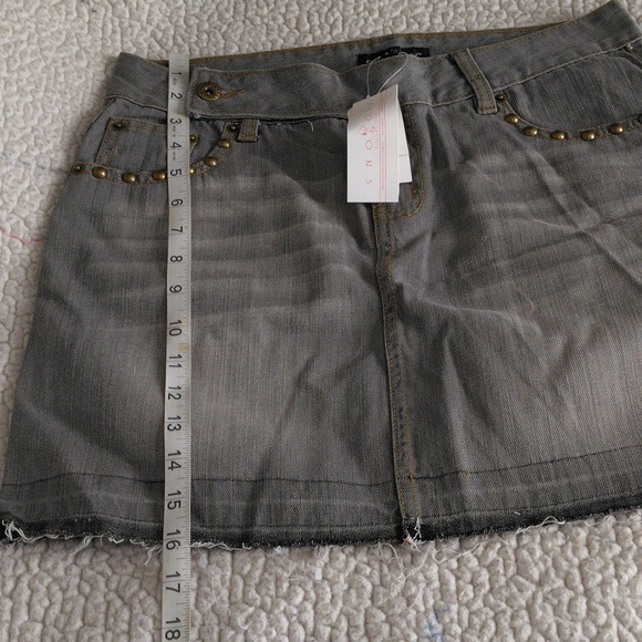 Snoopy Embroidered Grey Jean Distressed Hem Mini Skirt - Picture 9 of 16